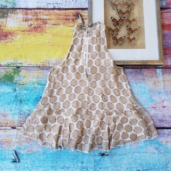 UO Kimchi Blue Chanderella Jacquard Embellished Beaded Metallic Peplum Top S - Picture 8 of 12